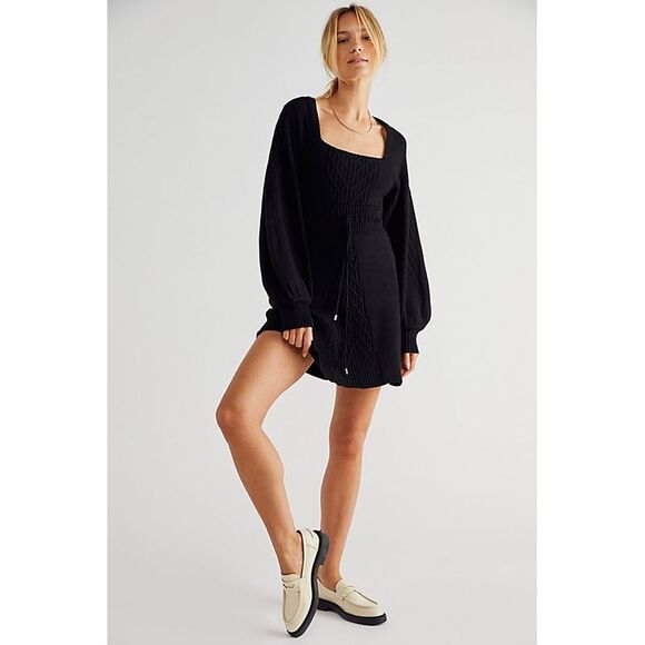 Free People Emmaline Mini Sweater Dress In Black - L - Picture 1 of 1